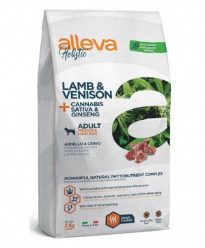 Alleva Holistic сухой корм для собак средних и крупных пород с ягненком и олениной, коноплей и женьшенем 2кг