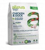 Alleva Holistic сухой корм для щенков и юниоров мелких пород с курицей и уткой, алое вера и женьшенем 0,8кг