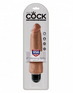 Крупный реалистичный вибратор King Cock 8'' Vibrating Stiffy Tan (многоскоростная вибрация)