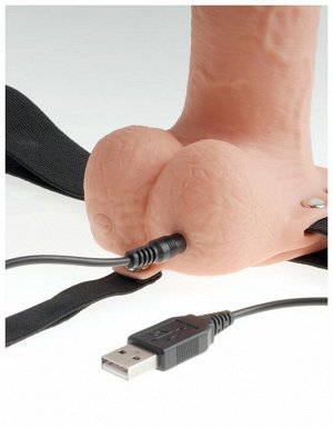 Перезаряжаемый фаллопротез с вибрацией Hollow Rechargeable Strap-on with Balls 11&#039;&#039; (10 режмов)