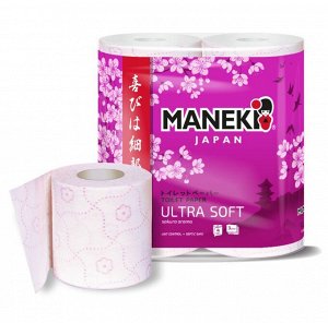 Бумага туалетная "Maneki" SAKURA 3 слоя, 167 л., 23 м, с роз. тиснением и ароматом cакуры, 4 р/упак