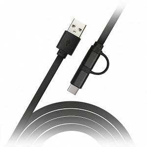 Дата-кабель Smartbuy USB - 2 в 1 Micro+Type-C, длина 1,2 м, черный (IK-412 black)/60