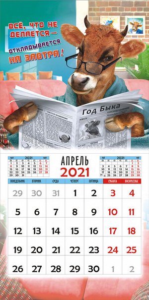МАЛЫЙ перекидной настенный календарь на скрепке на 2021 год "Символ года - Бык"