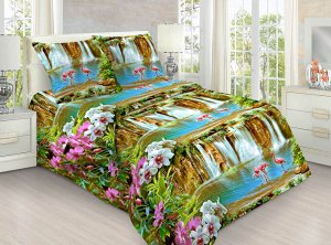 Комплект постельного белья 1,5-спальный, бязь "Люкс" (Фламинго у водопада 3 D)