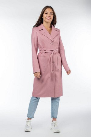 01-09879 Пальто женское демисезонное (пояс) валяная шерсть розовый