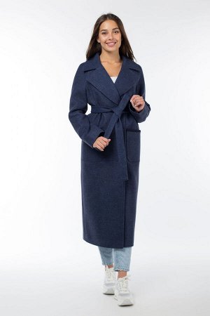 01-09775 Пальто женское демисезонное "Classic Reserve" (пояс) валяная шерсть сине-черный