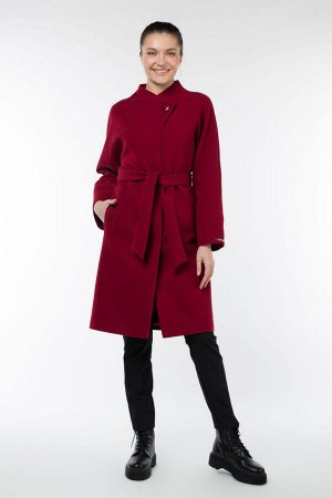 01-09748 Пальто женское демисезонное (пояс) Кашемир темно-красный