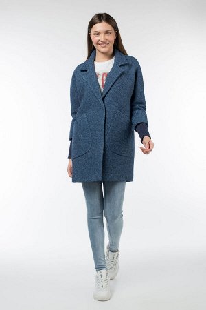 01-09757 Пальто женское демисезонное вареная шерсть Сине-голубой