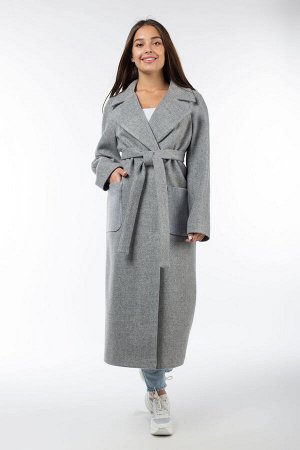 01-09779 Пальто женское демисезонное "Classic Reserve" (пояс) валяная шерсть серый