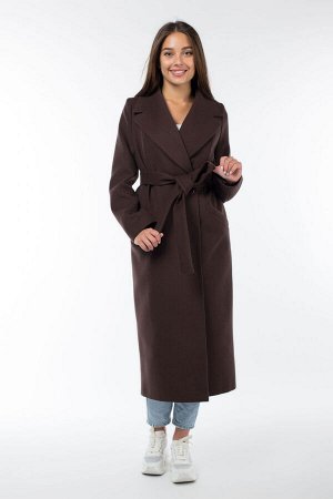 01-09777 Пальто женское демисезонное (пояс) Кашемир темный шоколад