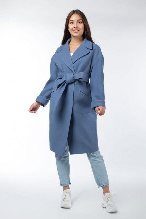 01-09853 Пальто женское демисезонное (пояс) Кашемир серо-голубой