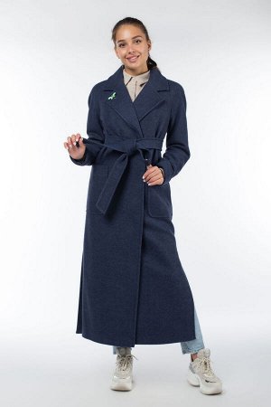 01-09805 Пальто женское демисезонное "Classic Reserve" (пояс) валяная шерсть сине-черный