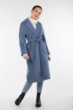 01-09401 Пальто женское демисезонное "Classic Reserve" (пояс) Микроворса синий
