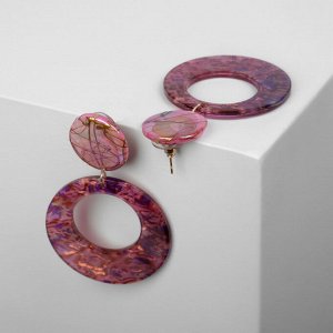 Серьги пластик "Космос" диск с кругом, цвет розово-фиолетовый