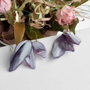 Серьги пластик "Стиль" листья, цвет фиолетовый