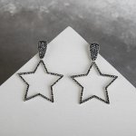 Серьги висячие со стразами &quot;Сумерки&quot; звёзды, цвет серый в чернёном серебре