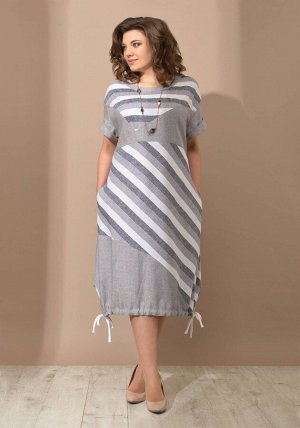 Платье Платье Galean Style 761 серый 
Состав ткани: Лён-100%; 
Рост: 164 см.

Платье полуприлегающего силуэта, с коротким рукавом и манжетой по низу рукава. Перед с фигурными рельефами, на планке по 