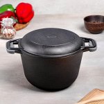 Кастрюля чугунная, 4 л, с крышкой-сковородой