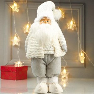 Кукла интерьерная &quot;Дедушка Мороз в зимнем белом наряде и белом колпаке&quot; 48х12х18 см