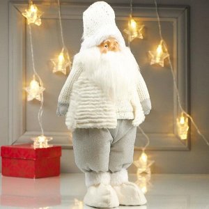 Кукла интерьерная &quot;Дедушка Мороз в зимнем белом наряде и белом колпаке&quot; 48х12х18 см