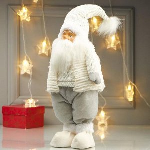 Кукла интерьерная "Дедушка Мороз в зимнем белом наряде и белом колпаке" 48х12х18 см