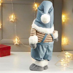 Кукла интерьерная "Дедушка в голубом колпаке и полосатой кофте" 66х15х25 см
