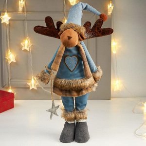 Кукла интерьерная "Лосик-девочка в голубом свитере с сердцем" 72х20х22 см
