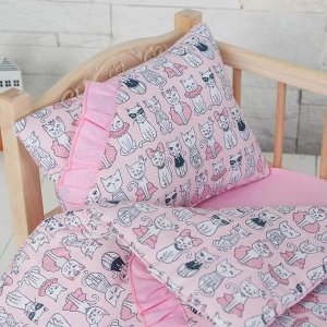 Постельное бельё для кукол «Котята на розовом», простынь, одеяло, подушка