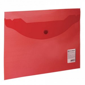 Папка-конверт с кнопкой BRAUBERG, А5, 240х190 мм, 150 мкм, прозрачная, красная, 224026
