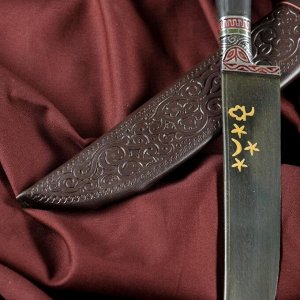 Нож Пчак Шархон - Средний, сайгак, гарда олово гравировка. ШХ-15 (15-16 см)