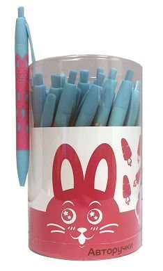 Ручка автоматическая шариковая прорезиненная "Кролики с морковками на голубом" 0.7мм синяя 84015 Centrum {Китай}