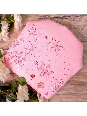 Шапка-конверт, цветочки из страз и бусин, розовый