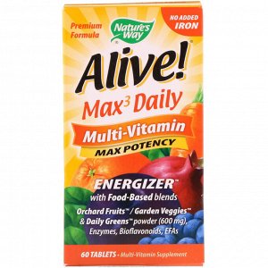 Nature's Way, Alive! Max3 Daily, Мультивитамины, No Added Iron, 60 Tablets
