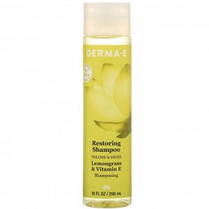 Derma E, Restoring Shampoo, Volume &amp; Shine, Lemongrass &amp; Vitamin E, 10 fl oz (296 ml)