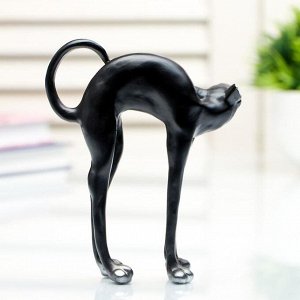 Сувенир полистоун миниатюра "Чёрный кот спина дугой" 12х3.5х9.5 см