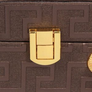 Шкатулка кожзам для украшений чемодан "Греческий орнамент" кофейный 8,5х23,5х18,5 см