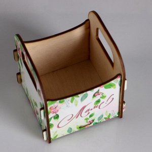 Кашпо деревянное 10.5?10?11 см подарочное Рокси Смит "Маме. Цветы на белом фоне", коробка