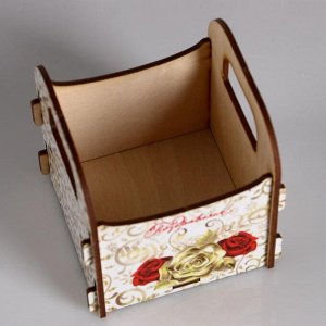 Кашпо деревянное 10.5*10*11 см подарочное Рокси Смит "Поздравляем! Золотые вензеля", коробка