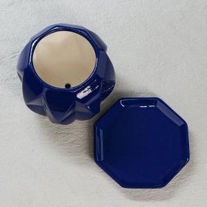 Цветочный горшок "Сфера", глазурь, синий, керамика, 1.5 л