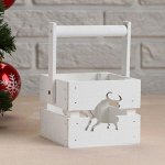 Кашпо деревянное &quot;Двухреечное, с ручкой, белое. Бык коррида&quot;, 12-11-9 см