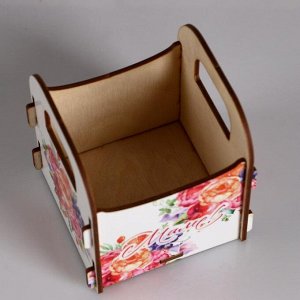 Кашпо деревянное 10.5x10x11 см подарочное Рокси Смит "Маме! Цветы", коробка