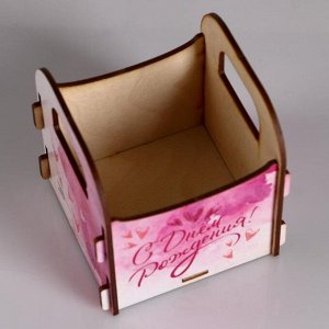 Кашпо деревянное 10.5?10?11 см подарочное Рокси Смит "С Днём рождения! Розоватость", коробка