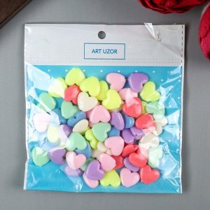 Набор бусин для творчества пластик "Сердечки - неоновые тона" набор 60 шт 1,3х1,5х0,5 см