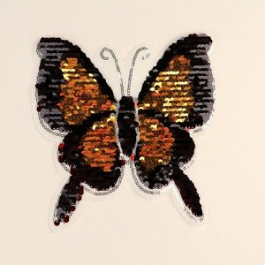 Термоаппликация двусторонняя «Бабочка», с пайетками, 18,5 - 18,5 см, цвет красный/золотой