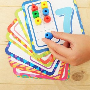 Развивающая игра шнуровка «Бусины» с карточками «Учим счёт, цвета и формы», по методике Монтессори