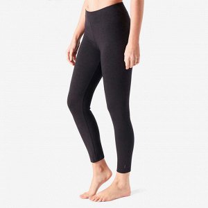 Легинсы 7/8 хлопок укороченные Fit+ для фитнеса женские 500 черные NYAMBA