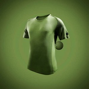 Футболка с коротким рукавом для треккинга - TREK 500 MERINOS зеленая мужская FORCLAZ
