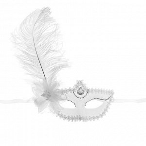 Карнавальная маска «Большое перо», с цветком, 10х18, цвет белый