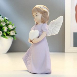 Сувенир керамика "Ангел-девочка в сиреневом платье с сердцем" лак 12х4,8х7,5 см