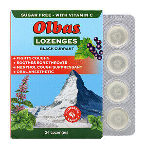 Olbas Therapeutic, Пастилки Olbas, без сахара, вкус черной смородины, 24 пастилки